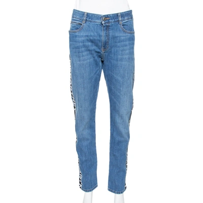 Pre-owned Stella Mccartney Blue Denim Logo Tape Detail Straight Leg Jeans M