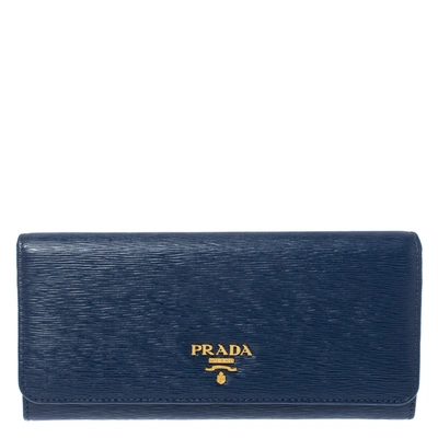 Pre-owned Prada Blue Vitello Move Leather Continental Wallet