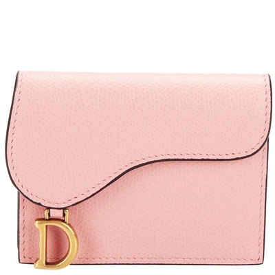 Pre-owned Dior Pink Leather Saddle Wallet