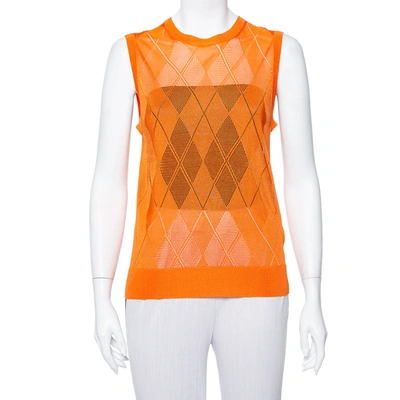 Pre-owned Burberry Orange Argyle Pattern Pointelle Knit Sleeveless Vest M