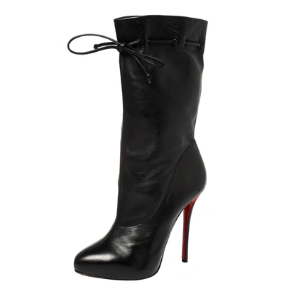 Pre-owned Christian Louboutin Black Leather Valentine Mid Calf Boots Size 38.5