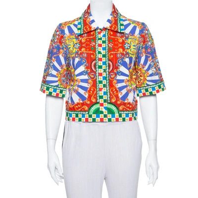 Pre-owned Dolce & Gabbana Multicolor Carretto Siciliano Print Cotton Cropped Shirt M