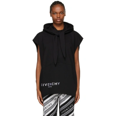 Shop Givenchy Black Sleeveless Logo Hoodie In 001-black