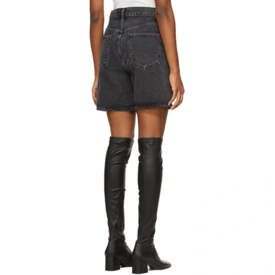 Shop Agolde Black Denim Criss Cross Upsized Shorts In Photogram
