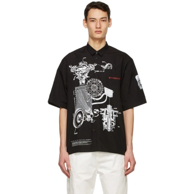 Shop Givenchy Black Poplin Schematics Short Sleeve Shirt In 004 Black/w