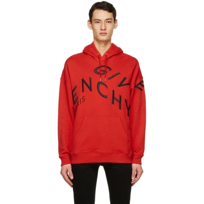 Shop Givenchy Red Big Embroidered Refracted Hoodie In 606 Red/bla