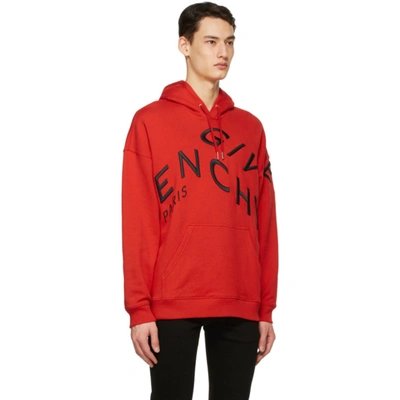 Shop Givenchy Red Big Embroidered Refracted Hoodie In 606 Red/bla
