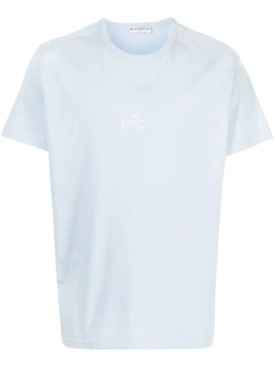 Shop Givenchy Embroidered Logo T-shirt In Blue