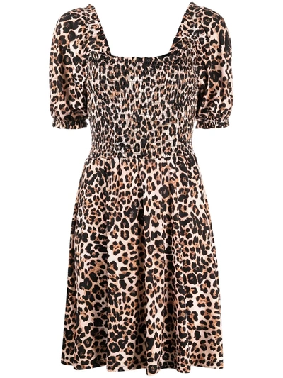 Shop Liu •jo Animal-print Square-neck Dress In Brown