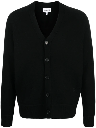 Shop Kenzo Ribbed-edge V-neck Cardigan In Black