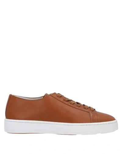 Shop Santoni Man Sneakers Tan Size 8 Soft Leather In Brown