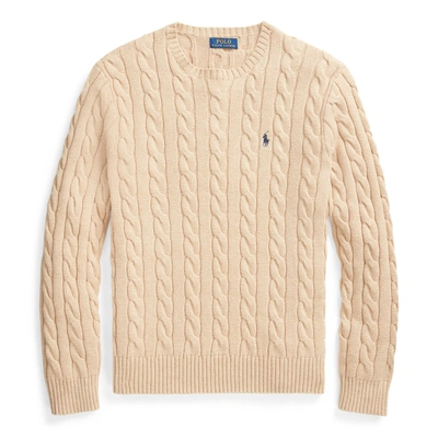 Shop Ralph Lauren Cable-knit Cotton Sweater In Oatmeal Heather