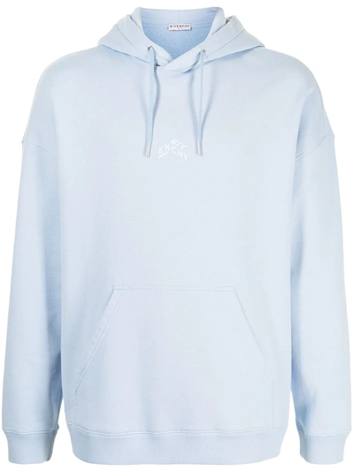 Shop Givenchy Embroidered Logo Hoodie In Blue