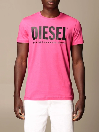 Shop Diesel Cotton T-shirt With Logo In Pink