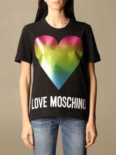 Shop Love Moschino Cotton T-shirt With Heart Print In Black