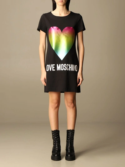 Shop Love Moschino T-shirt Dress With Logo In Black