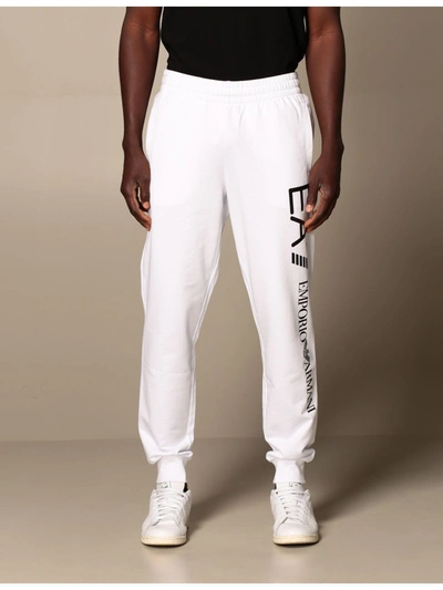 Shop Ea7 Pants  Stretch Cotton Jogging Trousers With Logo In White
