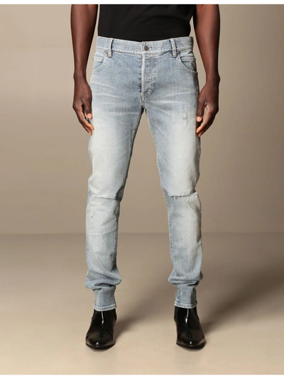 Shop Balmain Jeans In Stretch Denim With Logo In Stone Washed