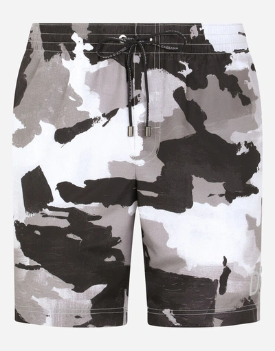 Shop Dolce & Gabbana Mid-length Swim Trunks With Camouflage Print In Multicolor
