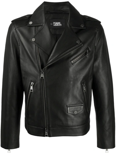 Shop Karl Lagerfeld Ikonic Leather Biker Jacket In Schwarz
