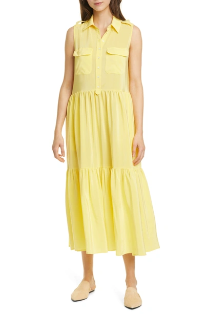 Shop Equipment Allix Sleeveless Silk Shirtdress In Yellow Cream
