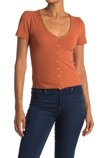 Shop Abound V-neck Button Down Ribbed Knit Top In Rust Clay