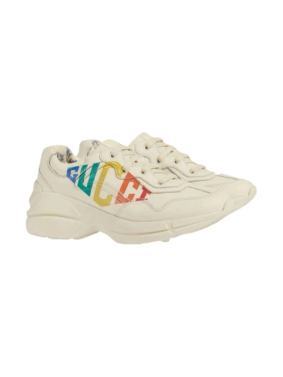 Shop Gucci White Rhyton Sneakers With Logo In Bianco