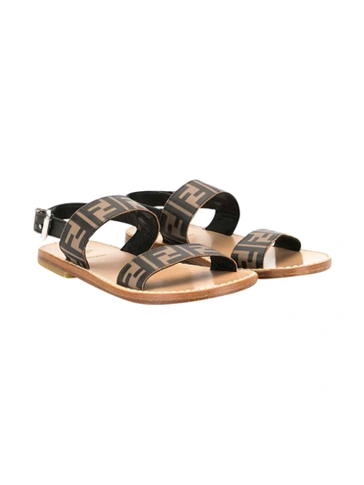 Shop Fendi Brown Logo Sandals In Nero