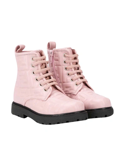 Shop Fendi Pink Lace-up Boots In Rosa
