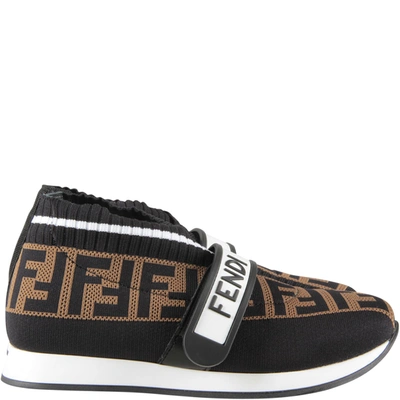 Shop Fendi Black Sneakers With Ff For Kids