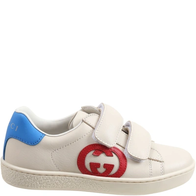 Shop Gucci Beige Sneakers For Kids In White