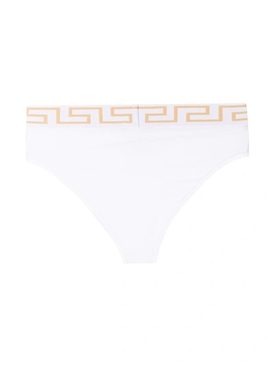 Shop Versace Greca Border High-waisted Briefs In White