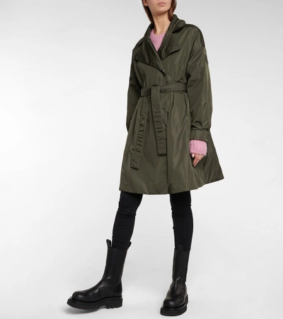 Shop Moncler Meboula Down Trench Coat In Green