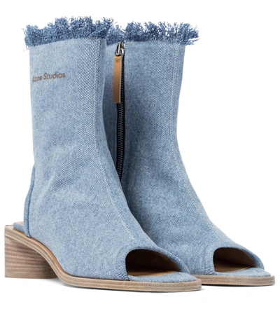 Shop Acne Studios Peep-toe Denim Ankle Boots In Blue