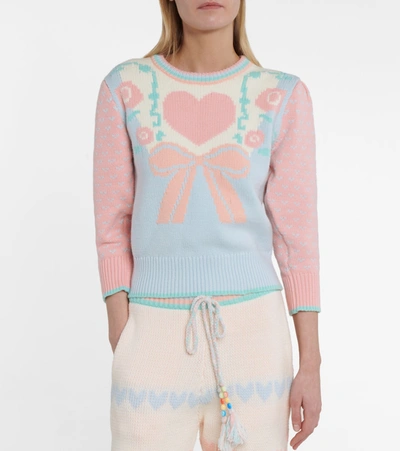 Shop Loveshackfancy Emani Intarsia Cotton-blend Sweater In Pink