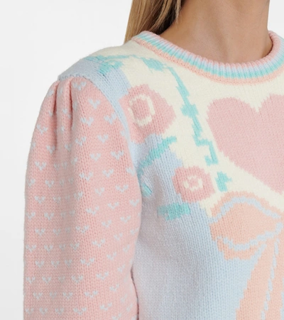 Shop Loveshackfancy Emani Intarsia Cotton-blend Sweater In Pink