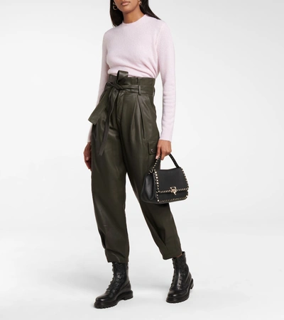 Shop Red Valentino Leather Paperbag Pants In Green