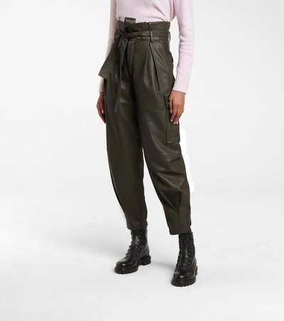 Shop Red Valentino Leather Paperbag Pants In Green