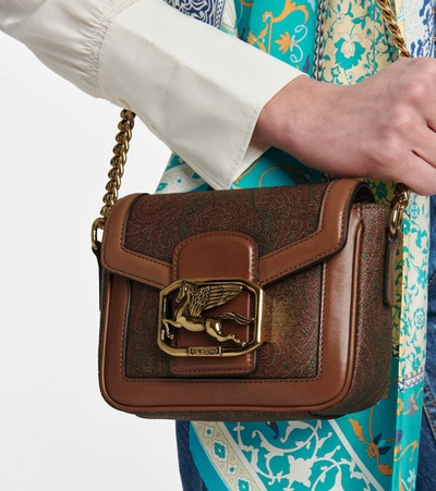 Shop Etro Pegaso Mini Paisley Shoulder Bag In Brown