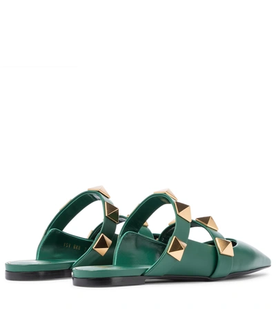 Shop Valentino Roman Stud Leather Slippers In Green