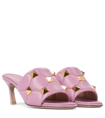 Shop Valentino Roman Stud Quilted Leather Sandals In Pink