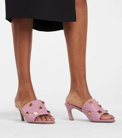 Shop Valentino Roman Stud Quilted Leather Sandals In Pink