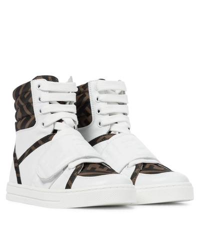 Shop Fendi Logo Leather High-top Sneakers In White