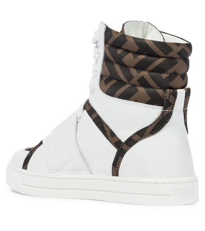 Shop Fendi Logo Leather High-top Sneakers In White