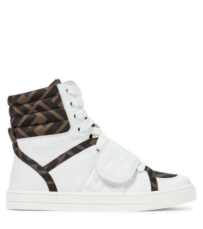 Shop Fendi Logo Leather High-top Sneakers In White