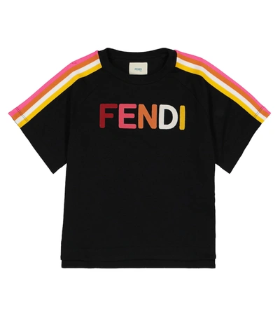 Shop Fendi Logo Cotton T-shirt In Black
