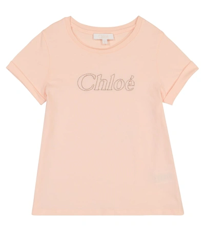 Shop Chloé Logo Embroidered Cotton T-shirt In Pink