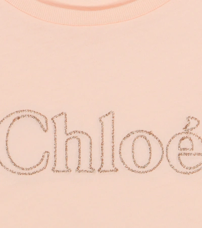 Shop Chloé Logo Embroidered Cotton T-shirt In Pink