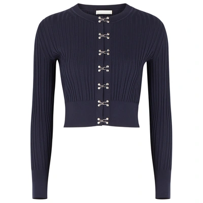 Shop Dion Lee Navy Ribbed-knit Cardigan In Mid Blu
