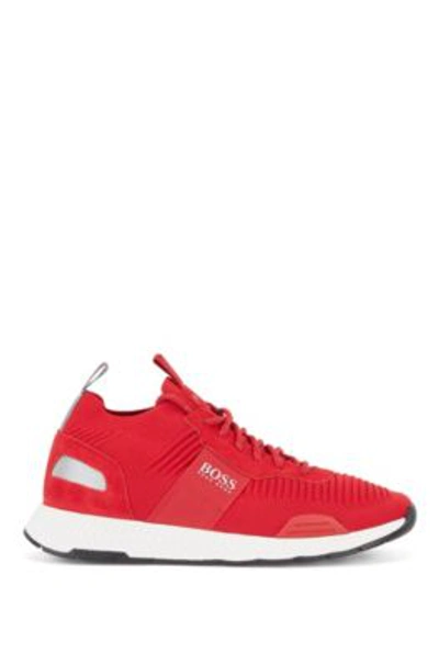 Shop Hugo Boss - Sock Trainers With Knitted Repreve Uppers - Red